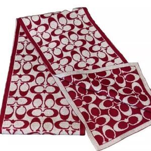 Coach 1941 Rectangle Knit Double C Deep Red Silver Neck, Handbag, waist Scarf